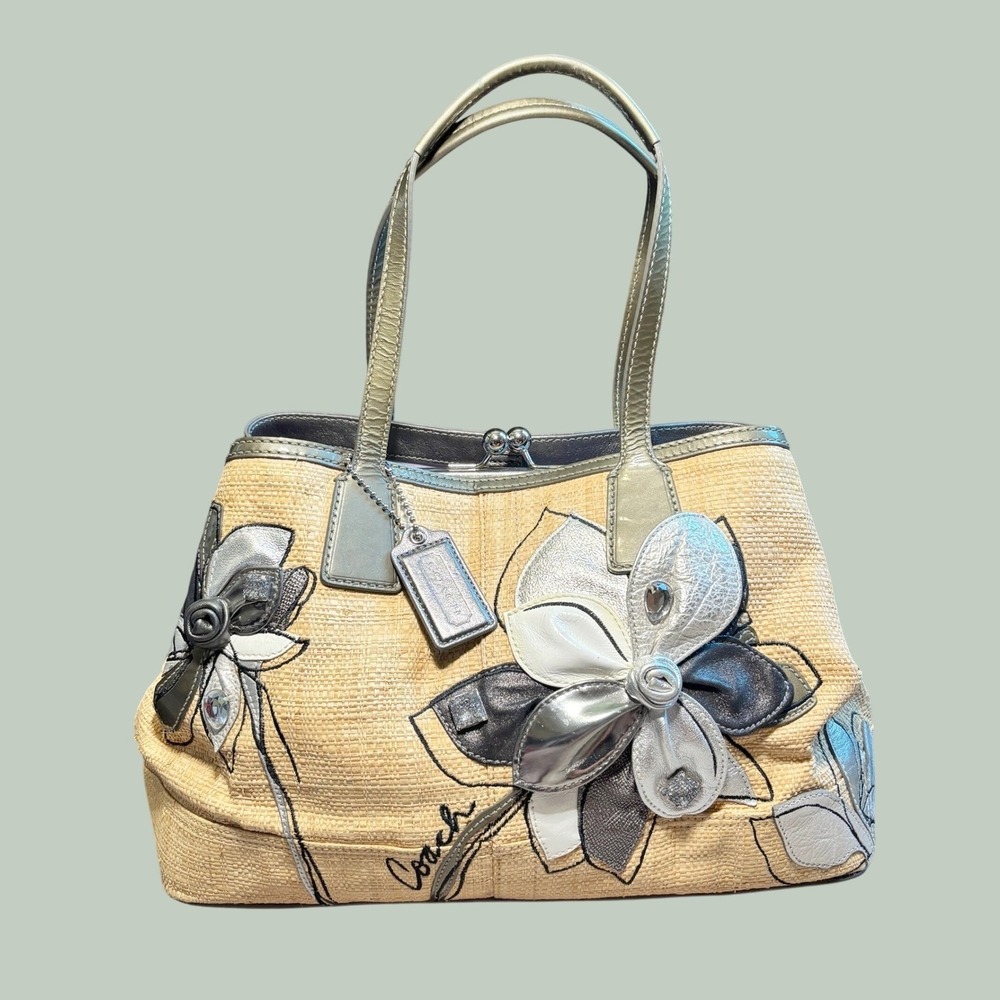 Coach Hamptons Archive 10th Anniversary Straw Floral Carryall  Purse 13531